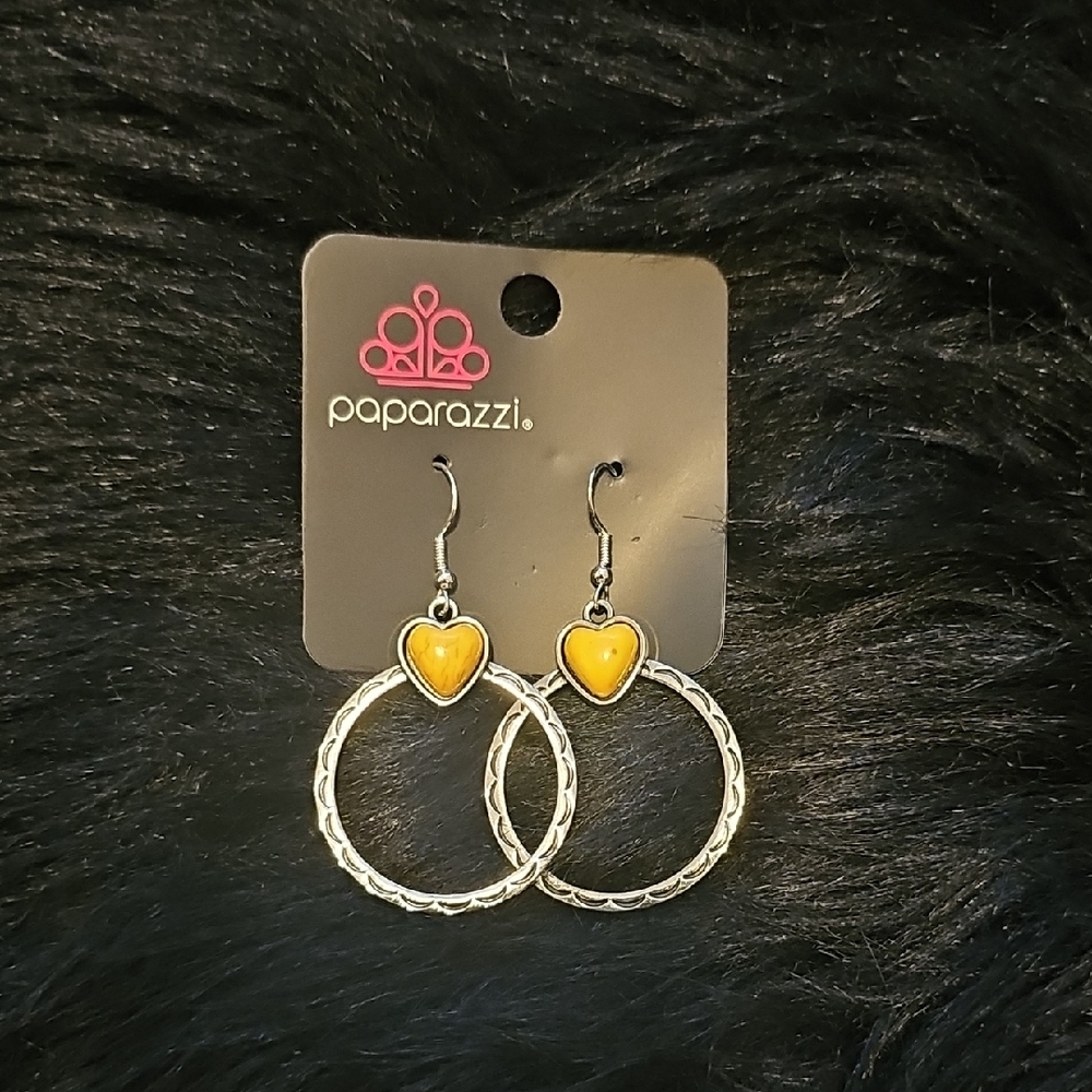 Paparazzi Silver Hoops with Yellow Heart Accents